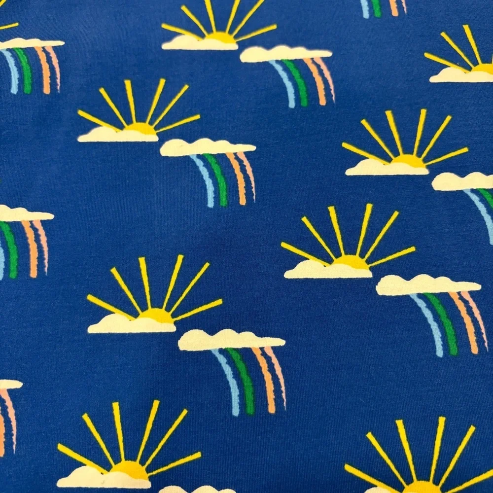 🌟HANNA ANDERSSON🌟 GIRLS SLEEVELESS SUN RAINBOW PRINT SWING KNIT DRESS BLUE 10